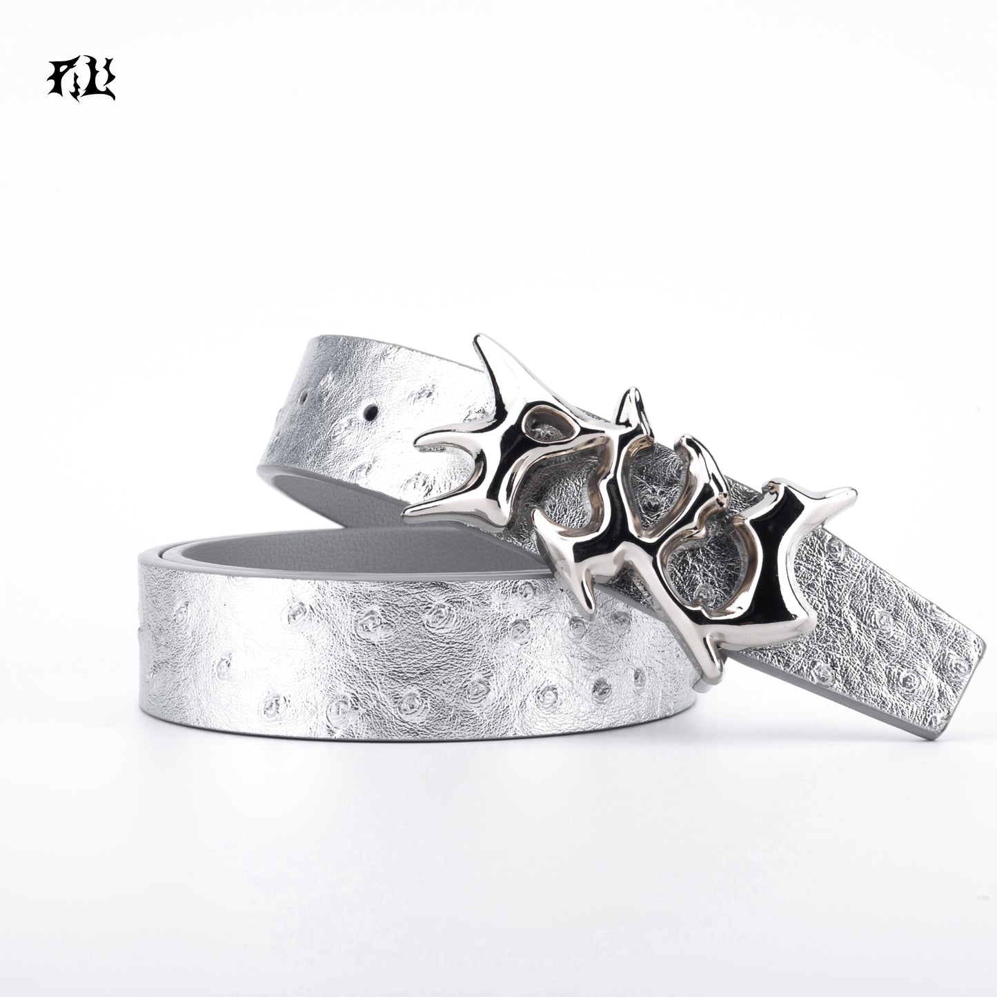 PILI Ostrich Print Silver Belt