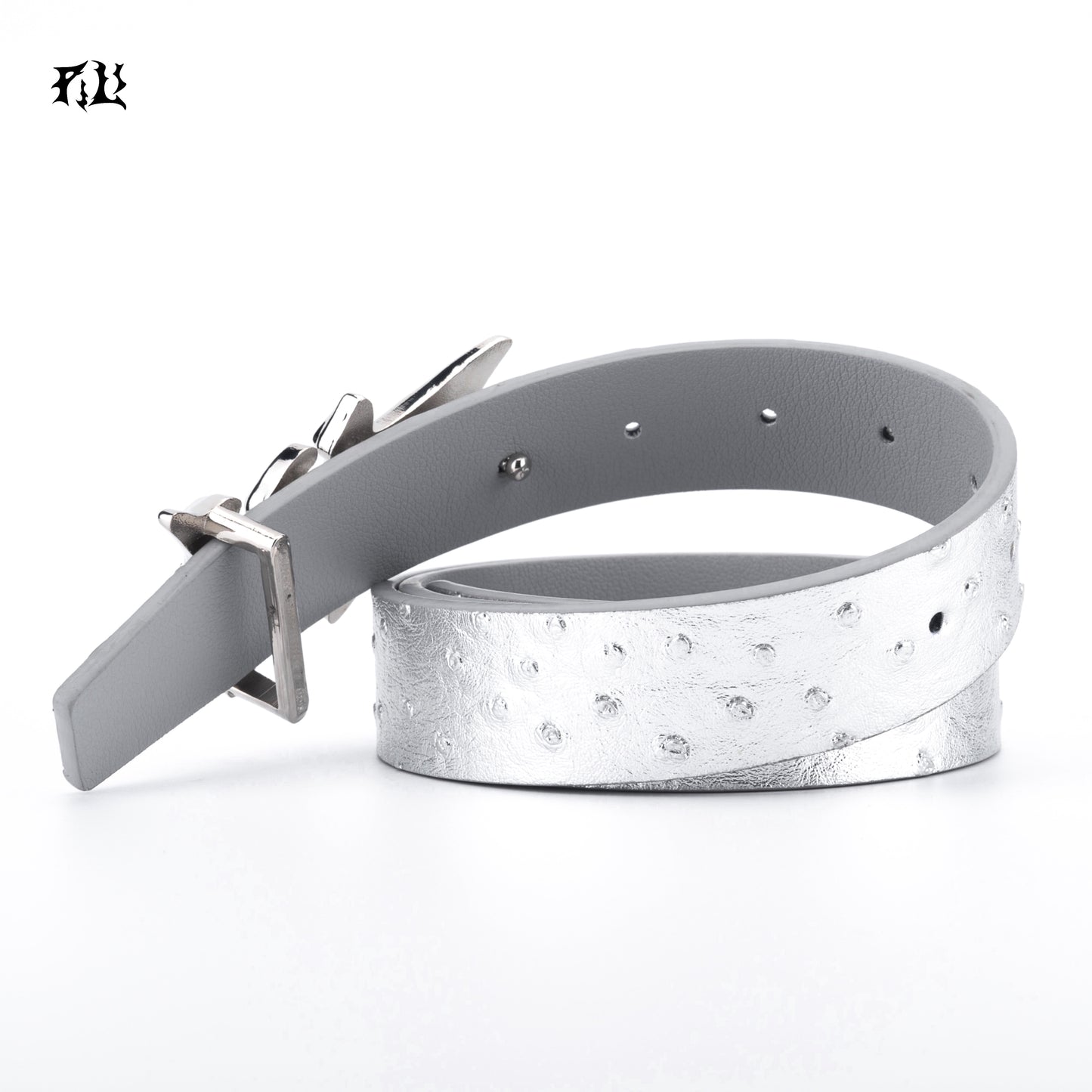 PILI Ostrich Print Silver Belt