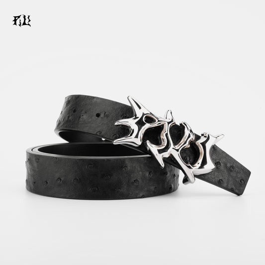 PILI Black Ostrich Print Leather Belt for men and women 
